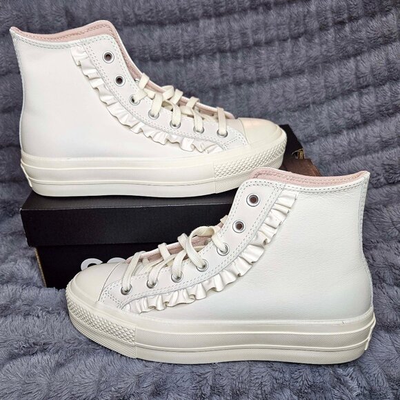 Converse Chuck Taylor All Star White Leather High Top with ruffle; Women US 8.5 - Picture 4 of 11